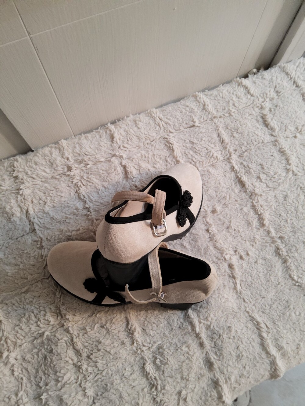 Women's Cream Mary Jane Flats with Black Trim